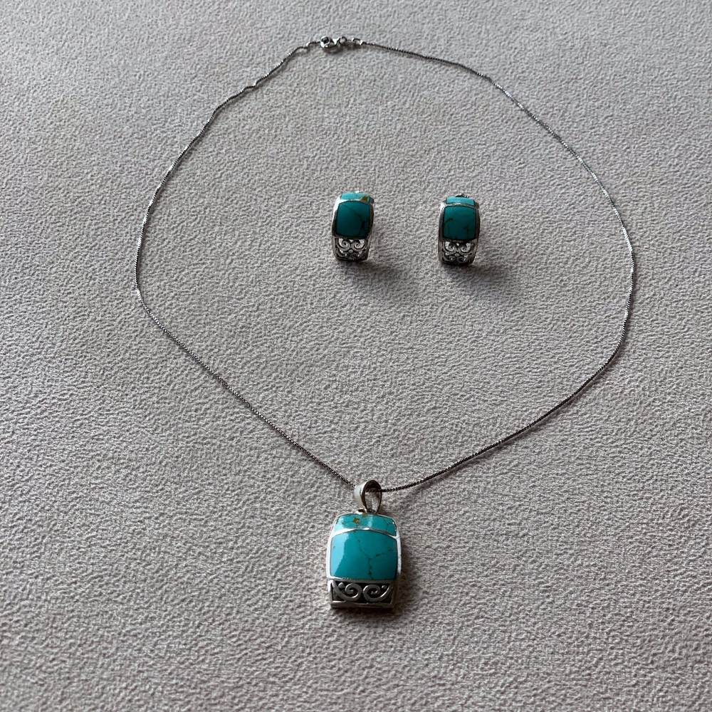 Turquoise and Silver Necklace and Earrings